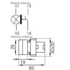 Mygtukas su pašvietimu XB2-BW3561, be fiksacijos, 400/230V, NO, geltonas