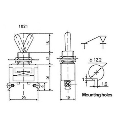 Jungiklis 1021 2 kontaktų, 2 padėčių, ON-OFF, AC250V, 10A