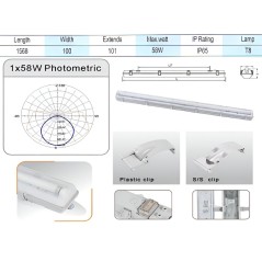 Šviestuvas SP100 liuminescencinei lempai 1x58w, T8, G13, IP65, 1,57m