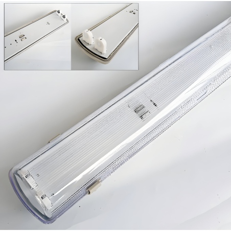 Šviestuvas 2x120cm T8 LED lempoms montuoti, PS+ABS, IP65, dvipusės