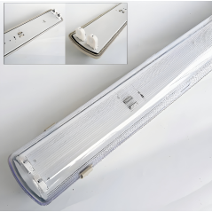 Šviestuvas 2x120cm T8 LED lempoms montuoti, IP65, PS+ABS, vienpusės