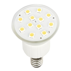 LED balta (šilta) lemputė, E14, 220-240V, 3W, 4500MCD, 3500K, 120°, SMD12, JDR