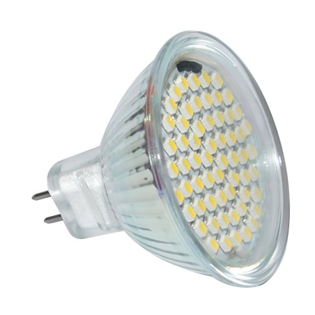 LED balta (šilta) lemputė, 3500K, 2,4W 180-218lm SMD3528x36, MR16, 12V